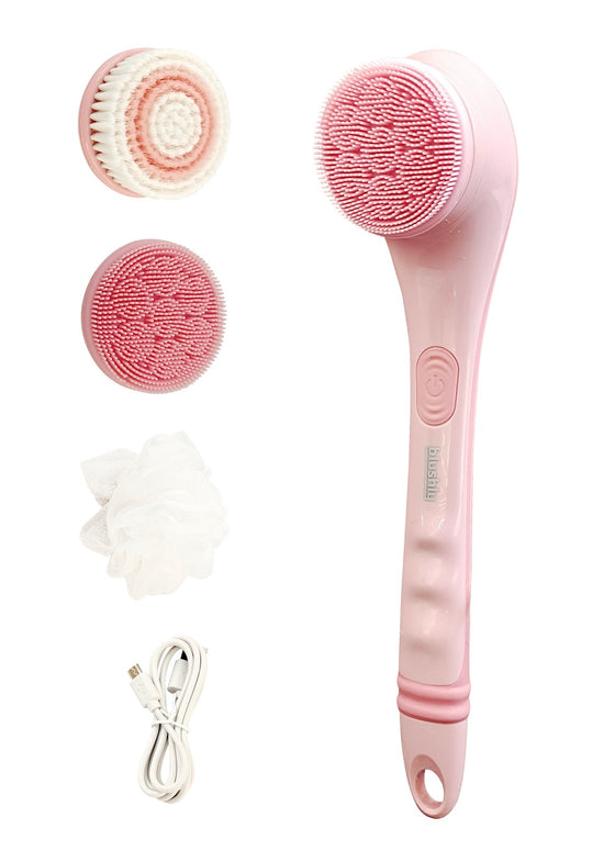 Electric Body Brush, Sonic scrubber body brush, Scrubber Shower Brush with  Long Handle, Spin Skin Brush with 4 Brush Heads, Water Resistant